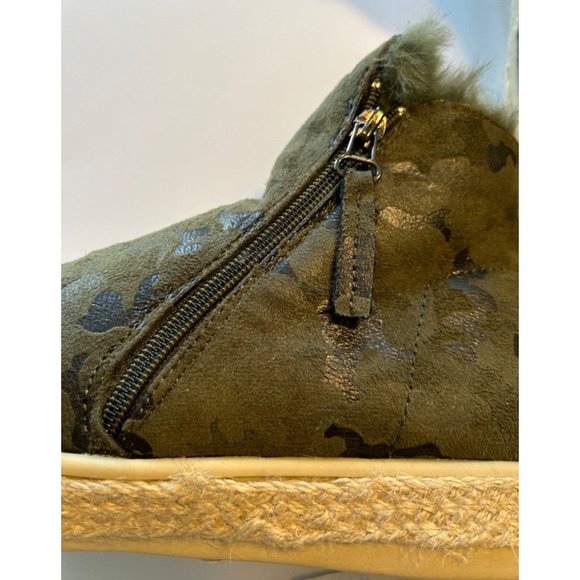 Women's Taj Fur Espadrille Boot Size 10 Green and Black Side Zipper Fur Lined - Picture 7 of 11